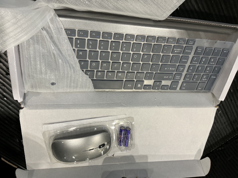 Photo 1 of ***MISSING RECIEVER*** Wireless Keyboard and Mouse Ultra Slim Combo, TopMate 2.4G Silent Compact USB 2400DPI Mouse and Scissor Switch Keyboard Set with Cover, Batteries Included, for PC/Laptop/Windows/Mac - Gray Black