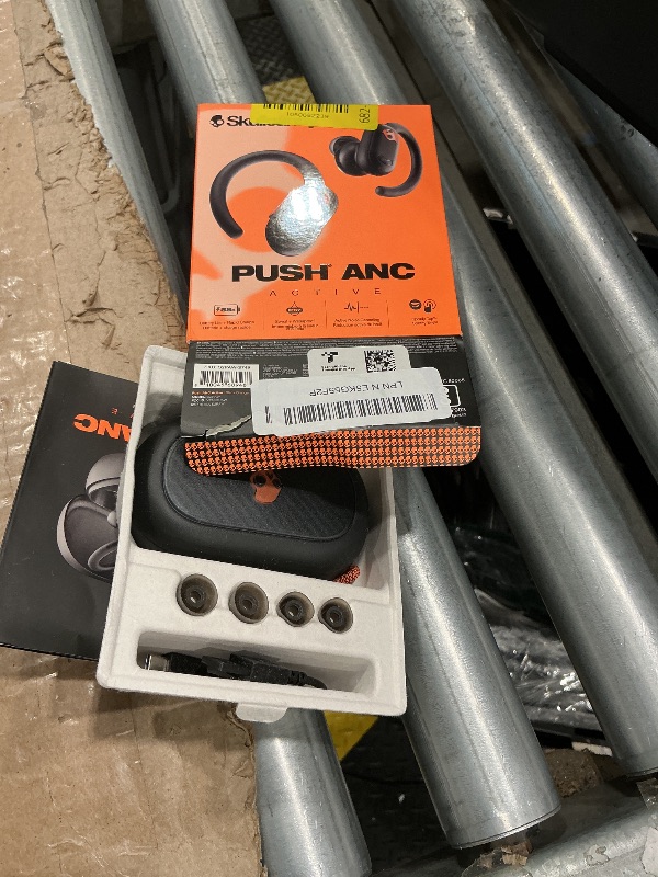Photo 1 of ***Left Not WORKING*** Skullcandy Push ANC Active Wireless Earbuds, Bluetooth Headphones, Noise Cancelling, 58 Hours Battery, Secure-Fit Over-Ear Hanger, Sweat and Waterproof, Microphone for iPhone Android - Black/Orange