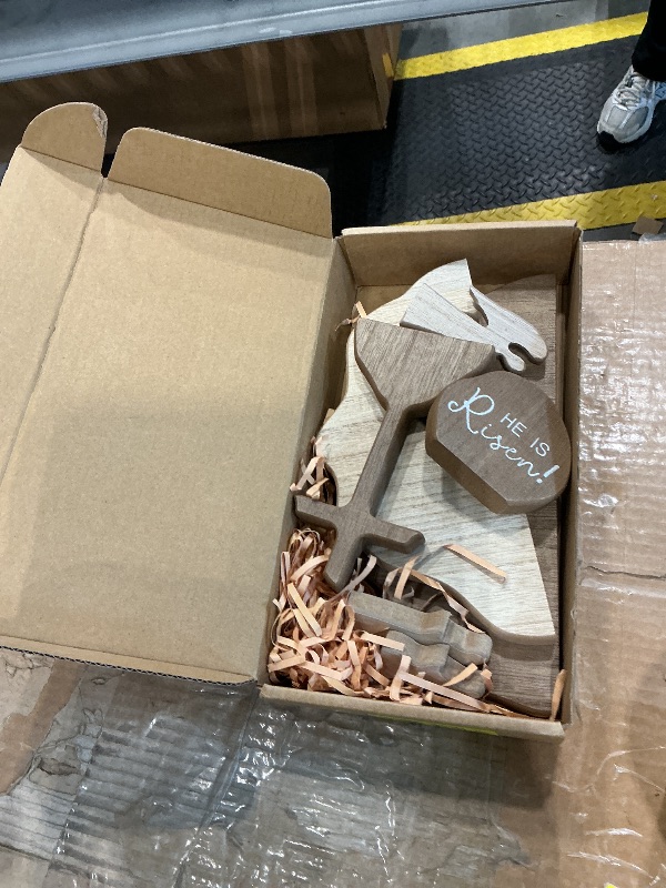 Photo 1 of ?He is Risen?Empty Tomb Scene Spring Easter Decorations, Jesus Nativity Resurrection Figurines Set With Wooden Cross For Home, Office, Table, Shelf, Mantle Decor – Christian Catholic Religious Gifts