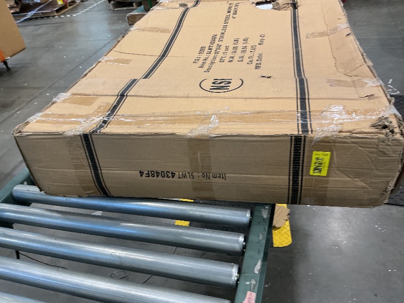 Photo 1 of *MISSING PARTS - See Clerk Notes*
FSE SLWT43048F4 Work Table, 30" x 48" x 35", 18 gauge/430 stainless steel flat top, 4" backsplash, turn-down edges, galvanized steel adjustable undershelf & legs, 1" adjustable plastic bullet feet, KD