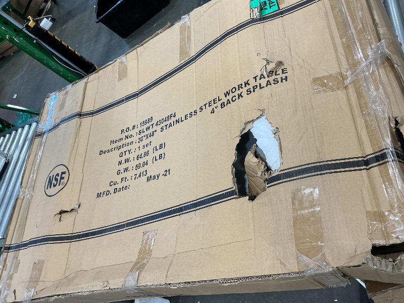 Photo 1 of *MISSING PARTS - See Clerk Notes*
FSE SLWT43048F4 Work Table, 30" x 48" x 35", 18 gauge/430 stainless steel flat top, 4" backsplash, turn-down edges, galvanized steel adjustable undershelf & legs, 1" adjustable plastic bullet feet, KD