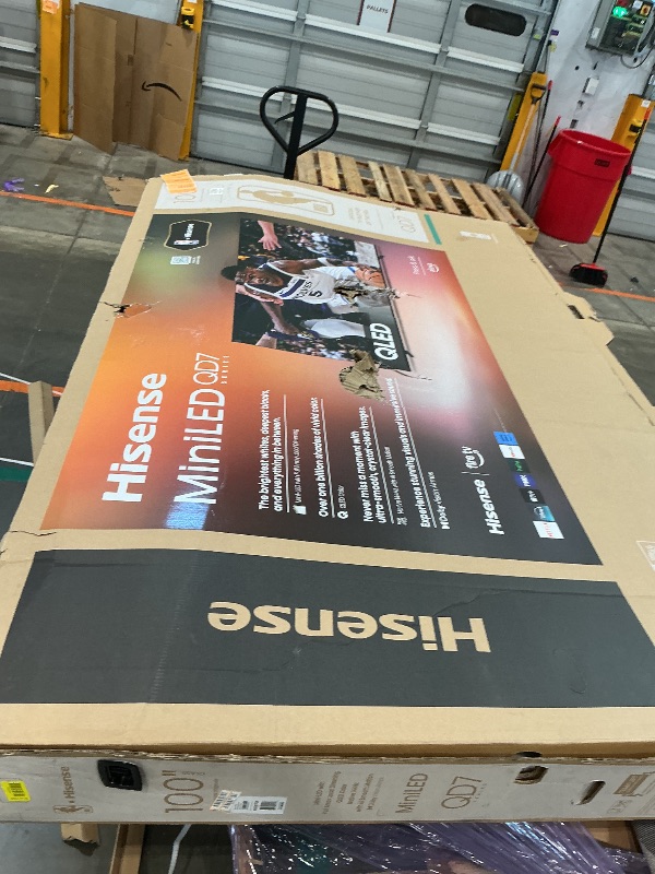 Photo 1 of ** SOLD AS IS NO REFUND/RETURN** SEE COMMENTS Hisense 100" Class QD7 Series Mini-LED 4K UHD Smart Fire TV (100QD7QF, 2025 Model) - QLED, 144hz, HDR10+, Dolby Vision, Dolby Atmos, Game Mode Pro, ALLM, Alexa Built in with Voice Remote, Black