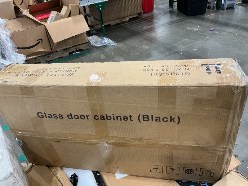 Photo 1 of ***MISSING HARDWARE, SELLING FOR PARTS AS IS FINAL SALE**GarveeHome 35.4 in Sideboard Buffet Cabinets with Glass Door, Buffet Cabinet with Storage, Black Sideboard Cabinet with Drawer, Modern Buffets & Sideboards for Dining Room, Kitchen***MISSING HARDWAR