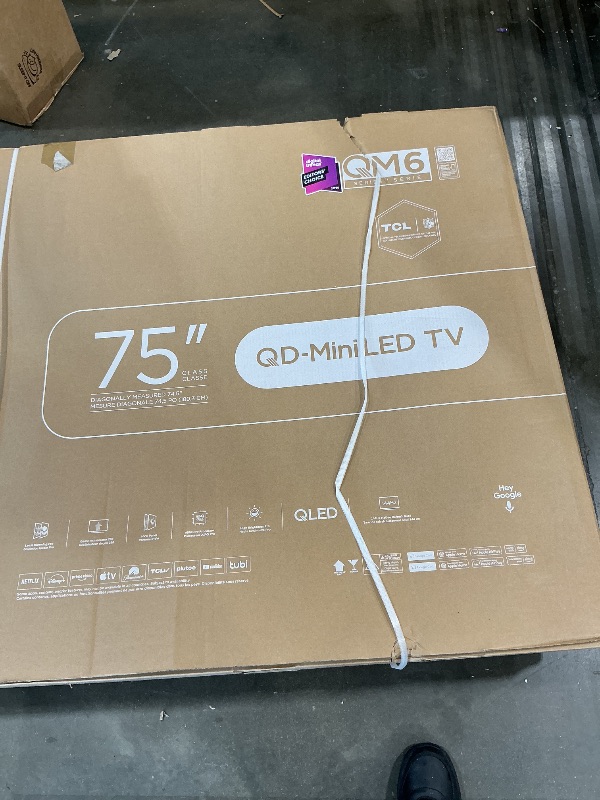 Photo 1 of ***MISSING POWER CORD*** TCL 75 Inch Class QM6K Series | Mini LED QLED 4K HDR | 75QM6K, 2025 Model | 120HZ-144HZ High Brightness Smart Google TV Dolby Atmos Onkyo Audio | Voice Remote Alexa Gaming Streaming Television FACTORY SEALED, NEVER OPENED SECURITY