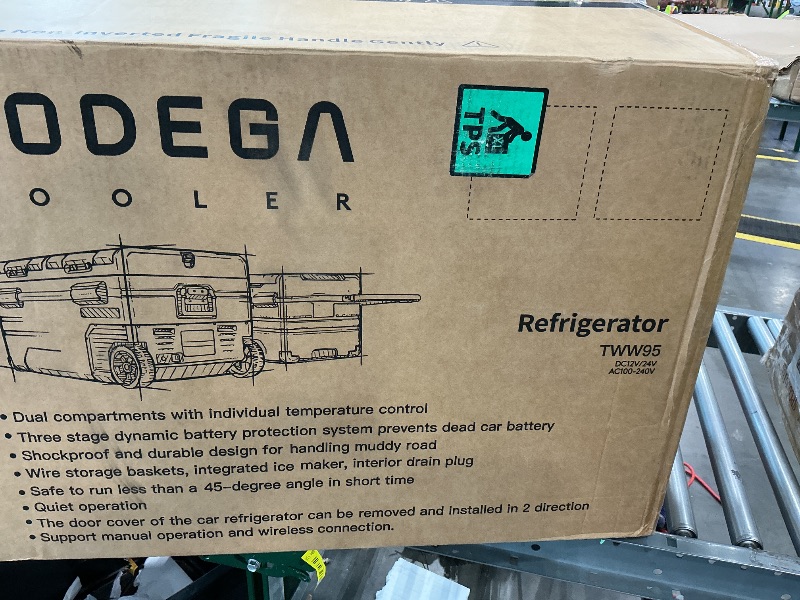 Photo 1 of **UNTESTED**
BODEGACOOLER 12 Volt Car Refrigerator, 100 Quart Portable Freezer, Car Fridge Dual Zone WIFI APP Control, -4?-68? Cooler, 12/24V DC and 100-240V AC, for Travel, Camping, Outdoor,RV, black