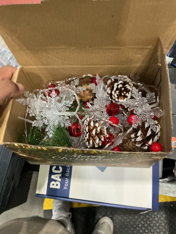 Photo 1 of 10Ft Christmas Garland with Lights, 30 LED String Lights Warm White with Pinecone & Red Berries, 2 Lighting Modes Battery Operated, Christmas Decor for Fireplace, Mantle, Stairs, Tree (10Ft 30LED)