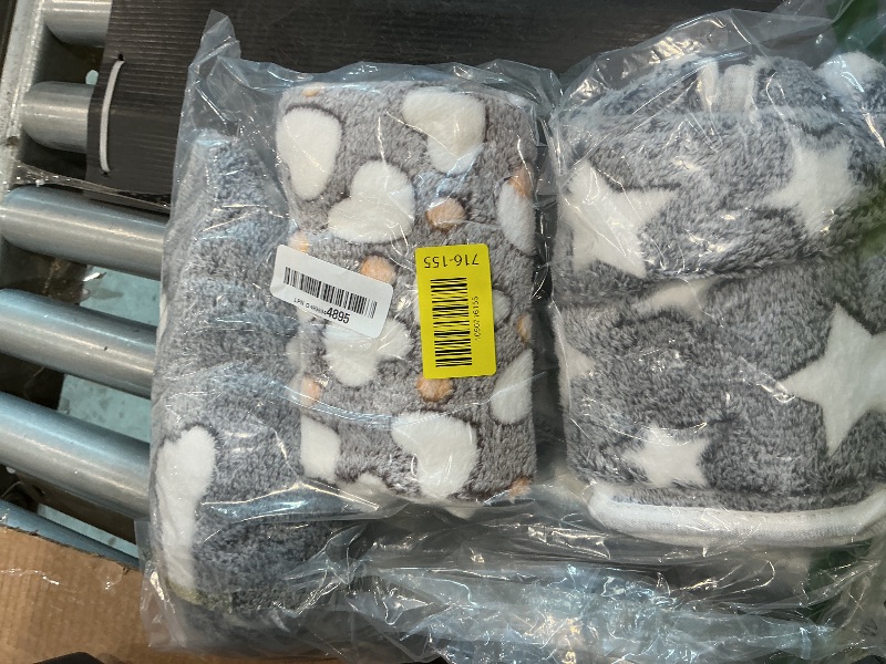 Photo 1 of 1 Pack 3 Puppy Blankets Super Soft Warm Sleep Mat Grey Cute Print Fluffy Fleece Pet Flannel Throw Dog Blankets for Small Dogs Cats,Star&Bone&Love-Medium(29"x20")
