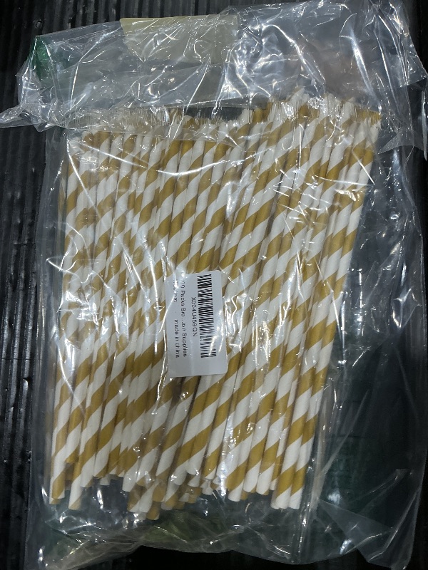 Photo 1 of 100 Packs Brown Biodegradable Striped Paper Straws, Disposable Drinking Straws for Birthday Carnival Summer Pool Party Wedding Baby Shower Halloween Christmas Party Decoration Supplies