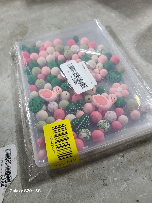 Photo 1 of 120pcs Silicone Beads for Keychain Making,Focal Beads and 15mm 12mm Silicone Beads for Pens Bracelet Making DIY kit (Flamingo)