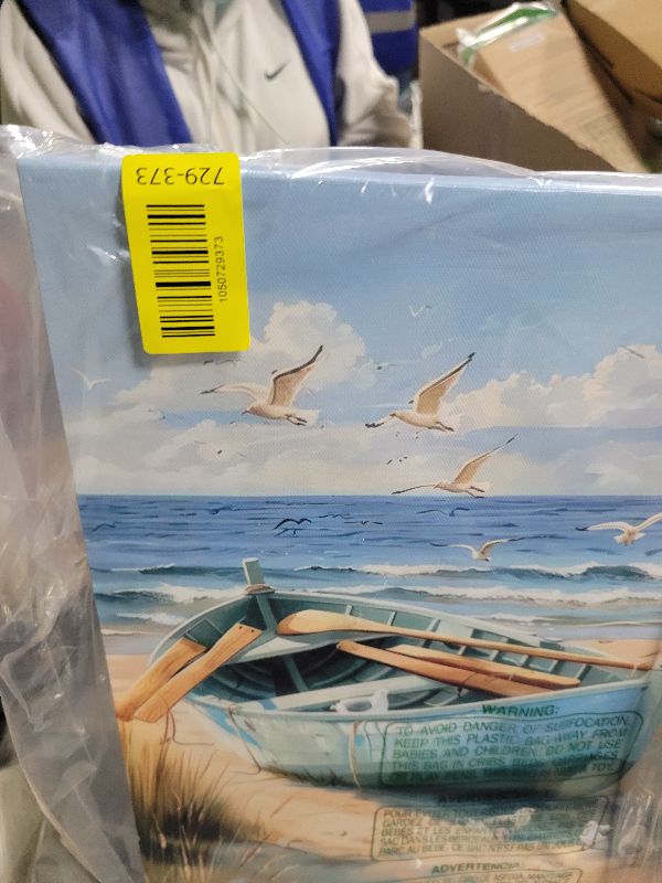 View 2 of 2Pcs Blue Coastal Canvas Wall Art Beach Boat Posters Prints Ocean Seaweand Seagul Pictures Bathroom Seascape Painting Seacoast Theme Wall Decor for Bedroom Living Room Sea View Room 12x16in Framed