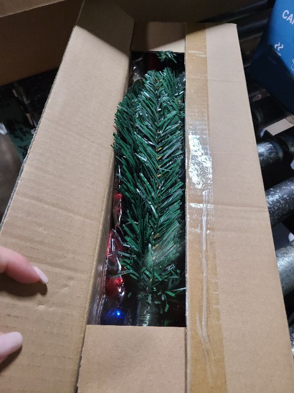 Photo 1 of 24 Inch Tabletop Christmas Tree, Artificial Mini Xmas Pine Tree with LED String Lights and Ornaments,Christmas Decoration Tree Decor-Red