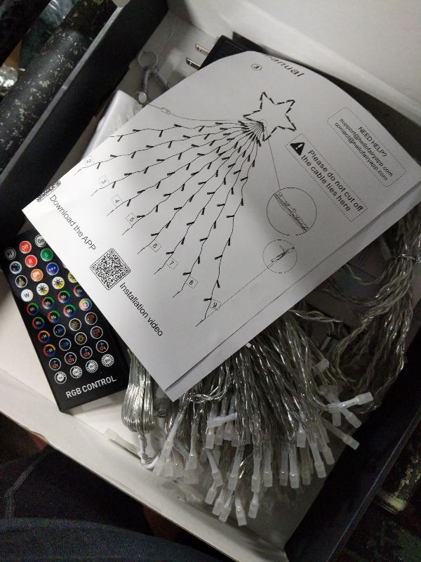 Photo 1 of 16.4FT Smart RGB Christmas Waterfall Lights with Star, APP & Remote Control, DIY Custom Light Show & Music Sync, Timer, 245 LEDs Color Changing Outdoor Decor for Xmas, Yard, Party
