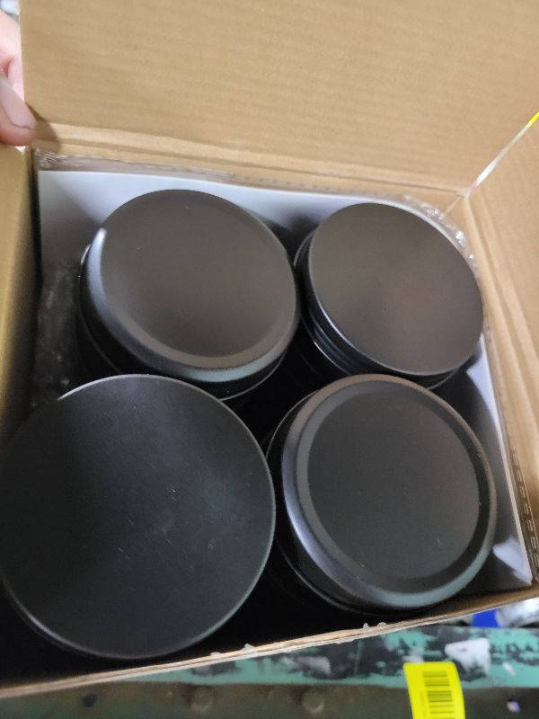 Photo 1 of 2 oz Metal Round Tins Aluminum Tin Cans Salve Tins Containers with Screw Lid 10 Sheets Stickers for Salve Spice Candies Balms Candles, 36 Pack (Black)