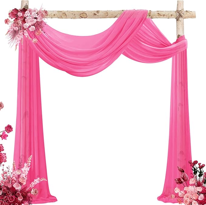 Photo 1 of **MSRP 12.89** 1 Panel 2.4ft x 10ft Hot Pink Chiffon Backdrop Curtains | Fuchsia Wedding Arch Decor | Stage Party Drapes | Canopy Bed Curtains