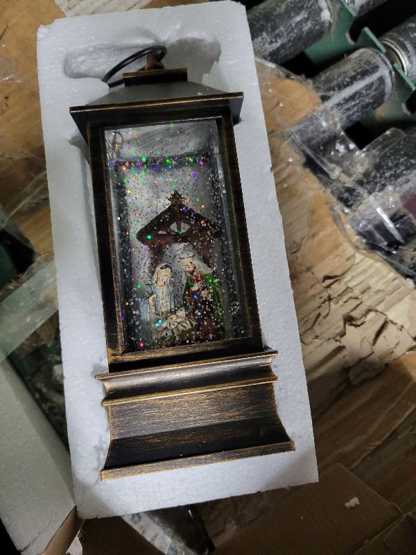 Photo 1 of 10'' Musical Snow Globe Lantern Lighted Nativity Manger Scene Water Lantern Swirling Glittering Home Decoration and Gift, Battery Operated or USB Powered