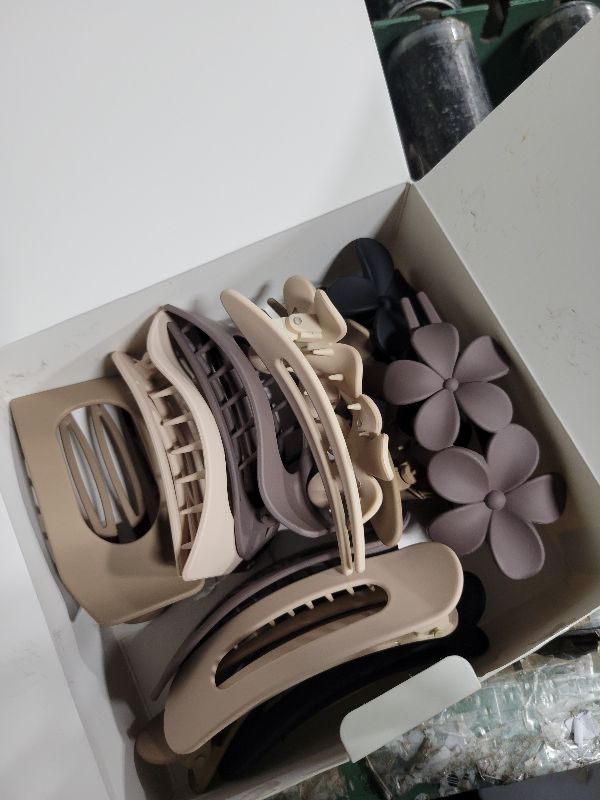 Photo 1 of 12 Pack Flat Hair Clips for Women – Matte Neutral Square Claw Clips, Flat Barrettes & Flower Pins in Black, Blonde,Light Brown & Dark Brown, Soft Touch Hair Accessories for Thick & Thin Hair