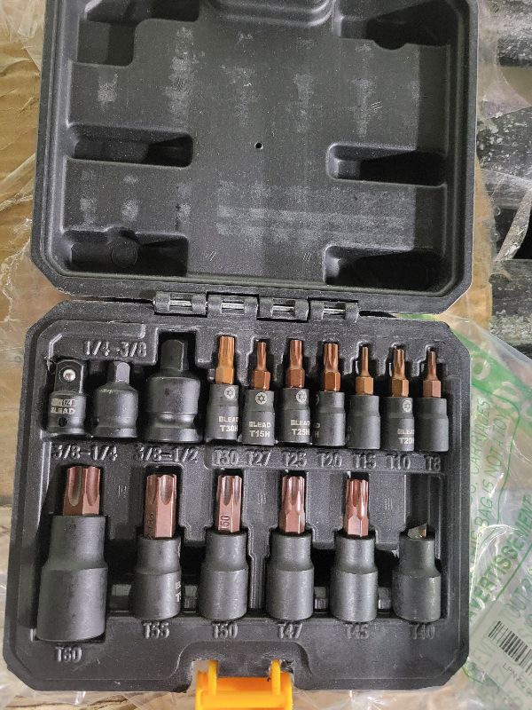 Photo 1 of 16-Piece Torx Bit Socket Set - Premium S2 Steel European Style T8-T60 with Socket Adapters, Star Bit Socket Set 1/4”, 3/8” and 1/2” Drive | Professional Mechanic Garage Tools