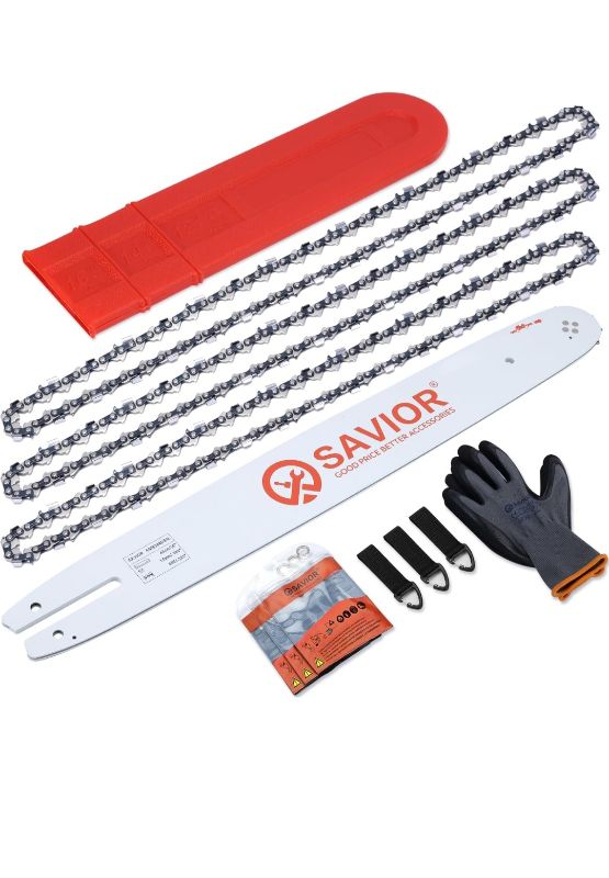 Photo 1 of *MISSING PARTS UNKNOWN*
Savior 18 Inch Chainsaw Guide Bar and Chain Combo, .325" Pitch, .063" Gauge, 68 Drive Links for 025, 025C, MS250, MS251, MS251C-BE Chainsaws, Replacement 183PXLBA074 578780 (3*Chains+1*Bar)