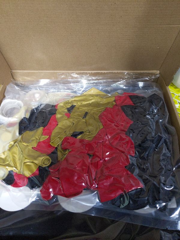 Photo 1 of 132Pcs Casino Theme Party Decorations, Dice Boxes Large Poker Cards Black Red Gold Balloon Garland Star Foil Balloons for Vegas Themed Party and Casino Night Birthday Celebrations