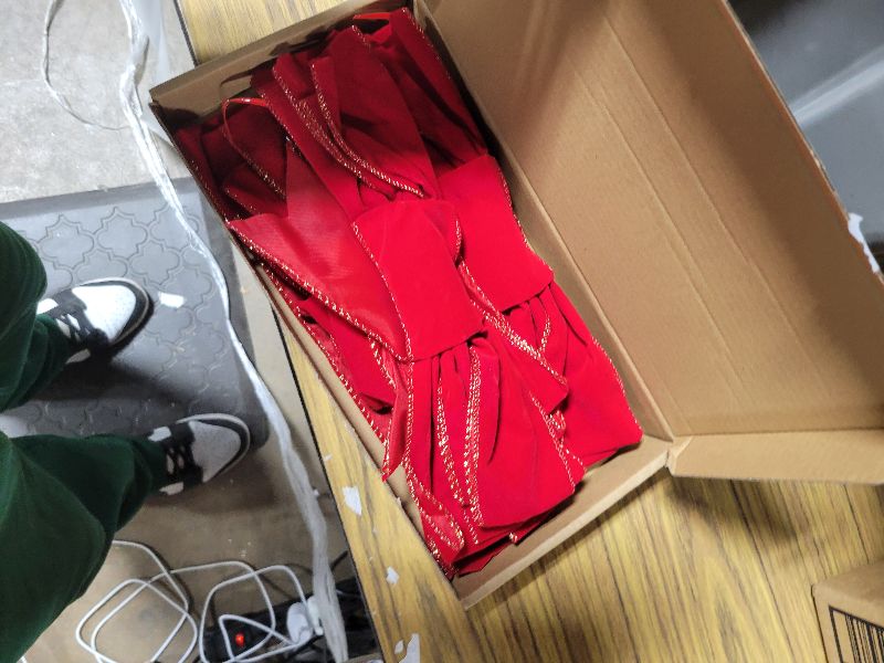 Photo 1 of 2 Pack Red Christmas Bows Outdoor Decorations,12”x20” Large Christmas Tree Topper Bow, Velvet Wreath Bow with Glitter Gold Edge for Xmas Home Front Door Decor