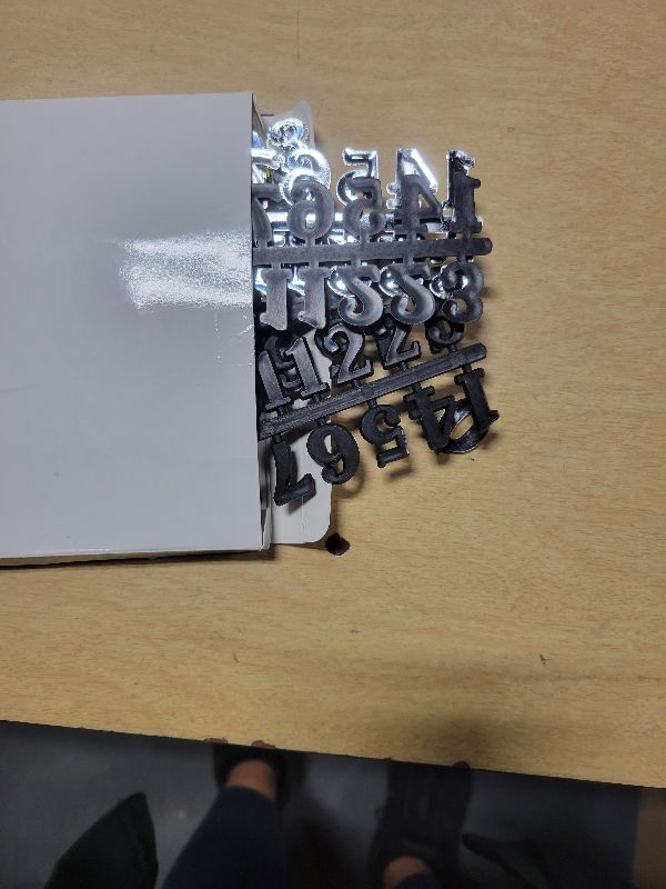 Photo 1 of 15 Pieces Clock Numerals Kit in Black Silver Gold DIY Digital Clock Numbers Clock Hands Replacement Parts Clock Accessories for Home Art Decor (Arabic Numerals)