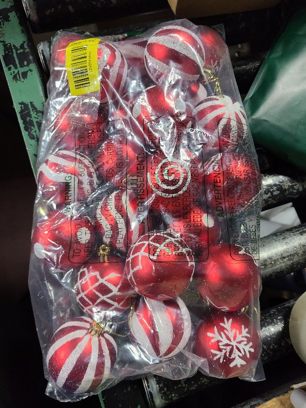 View 2 of 24 Pcs Christmas Ball Ornaments 2.36 Inches Red and White Christmas Tree Decoration Ornaments Glitter Plastic Stripe Dot Snowflake Hanging Ball Decorations for Home Indoor Outdoor