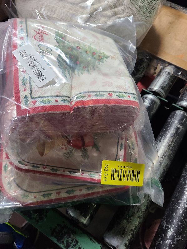 View 2 of 200Pcs Christmas Birthday Party Supplies Christmas Tree Bell Square Plates and Napkins Merry Xmas Pine Tree Disposable Tableware Sets for Xmas Holiday Winter Dinner Wedding Party Decorations Serve 50