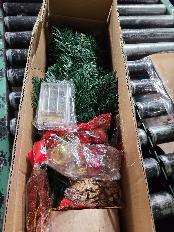 Photo 1 of 24 Inch Tabletop Mini Christmas Tree, Miniature Pine Christmas Tree with Hanging Ornaments, Battery Operated Artificial Xmas Tree, Best DIY Christmas Decorations