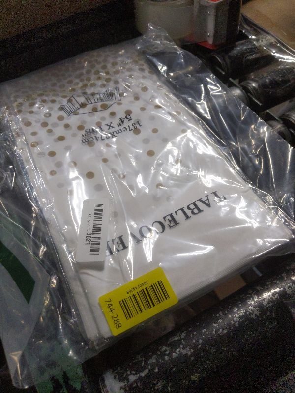 Photo 1 of 2 Pack White and Gold Tablecloth Disposable Gold Tables Tablecloths for Rectangle 54" x 108" Plastic Tablecloth Party Table Covers for Birthday Thanksgiving Christmas Wedding Outdoor BBQ (White)