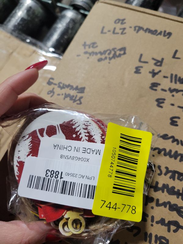 Photo 1 of 12Pcs Red and White Christmas Ball Design Hanging Wooden Ornaments Set - Festive Winter Holiday Tree Decorations with Merry Christmas Snowflakes, Reindeer, Santa Designs