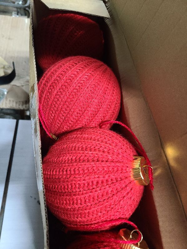 View 2 of 12 Pack Crochet Christmas Ball Ornaments Christmas Knitted Tree decorr - Earthy Tones & Festive Colors for Xmas Tree Decorating (Red, 4 inch)