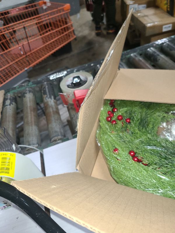 Photo 1 of 26 Inch Pine Wreath Christmas Wreaths for Front Door Real Touch Norfolk Pine Wreath Large Artificial Green Wreaths for Walls Windows Mantle Indoor Outdoor Home Decor with Red Berries Xmas Decorations