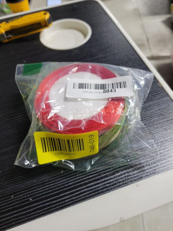 Photo 1 of 100 Yards Christmas Ribbons,3/8 Inch Gold Silver Glitter Ribbon for Gift Wrapping Red and Green Satin Ribbon for Christmas DIY Crafts Decoration 4 Rolls