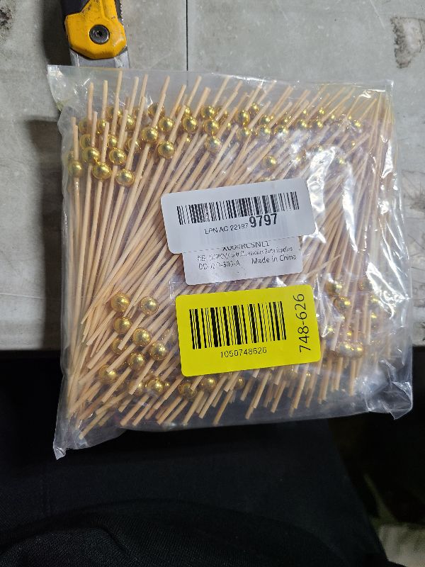 Photo 1 of [300PCS] Cocktail Picks, Fancy Toothpicks for Appetizers Drinks Food Fruit, 4.7 IN Long Decorative Bamboo Skewers, Gold Pearl Wooden Garnish Sticks for Charcuterie Boards Accessories Party Supplies