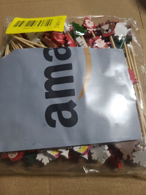 Photo 1 of 100PCS Christmas Cocktail Toothpicks, Handmade Bamboo Fruit Skewers with Santa, Christmas Tree, Stocking & Gingerbread Man Designs, 12cm Appetizer Picks for Party Decorations & Holiday Snacks