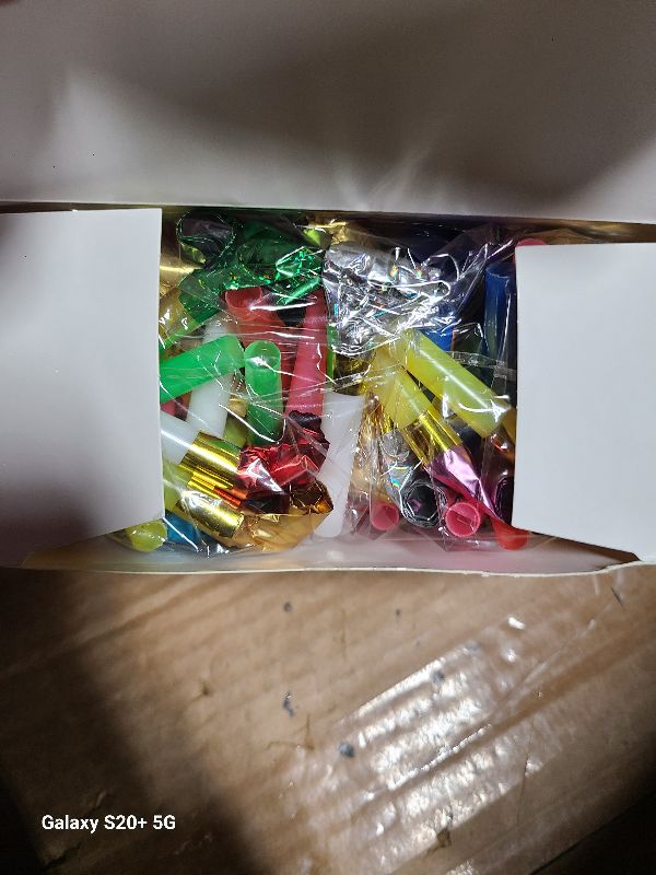 Photo 1 of 100 Pcs Party Blower, Colorful Birthday Noisemakers Funny Birthday Blow Horns Squawkers Party Whistles New Years Party Favors for Kids Adults