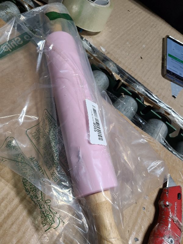 Photo 1 of [mase home] Silicone Rolling Pin for Baking – 17" Non-Stick Dough Roller with Wooden Handles (Pink)