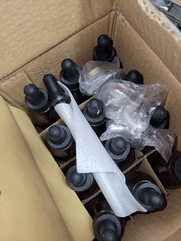 Photo 1 of 12 Pack, 2 oz Glass Dropper Bottle with 3 Stainless Steel Funnels & 1 Long Glass Dropper - 60ml Amber Tincture Bottles with Eye Droppers for Essential Oils, Liquids - Leakproof Travel Bottle