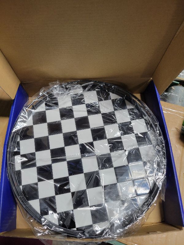 Photo 1 of 10.2-Inch Black & White Checkerboard Lazy Susan Organizer – Rotating Serving Tray with Oak Base, Iron Frame, & Ceramic Tile –Perfect for Dining Table, Kitchen Cabinet, Bathroom Countertop, Home Décor