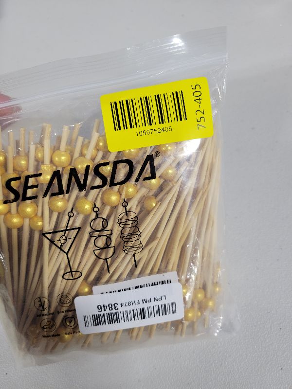Photo 1 of 200PCS Cocktail Picks, Fancy Toothpicks for Appetizers, Decorative Bamboo Skewers for Appetizers Drinks Fruit, 4.7 Inch Long Wooden Gold Pearl Food Sticks Charcuterie Boards Accessories Party Supplies