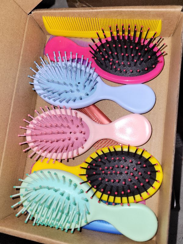 Photo 1 of 12 Pack Wet Small Hair Brush Combs Set, 6 Detangler Mini Brush Detangling Travel Hair Brush 6 Plastic Fine Wide Combs for Women Men Kids Toddler Girls Baby(Bright Color)
