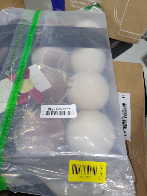 Photo 1 of 12PCS Velvet Christmas Ornaments Set – 4 Inch Large Flocked Shatterproof Baubles for Xmas Tree Decoration, Hanging Ornaments for Holiday & Home Décor (Brown, White, 4 Inch / 10 cm)