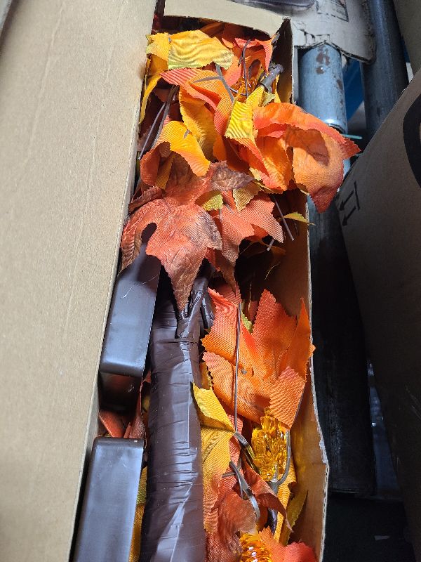 Photo 1 of 2 Pack 24 Inch Fall Maple Tree Fall Thanksgiving Decorations with Lights Lighted Artificial Tree with Pumpkin Acorn Maple Thanksgiving Table Decoration Centerpieces Indoor Friendsgiving Decor for Home