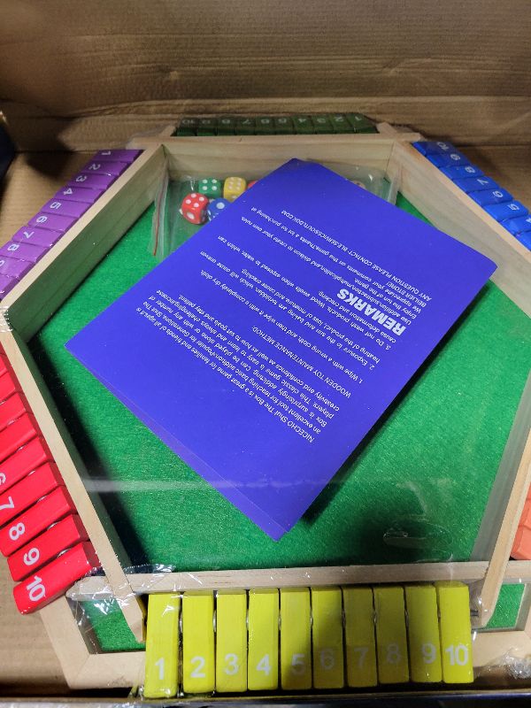 Photo 1 of 1-6 Players Shut The Box Dice Game, Wooden Board Table Math Game with 16 Dice, Classics Tabletop Version Games for Kids Adults, Family,Classroom,Home,Party or Pub