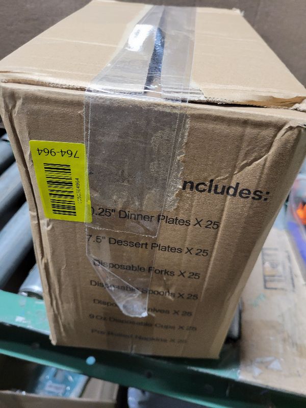 Photo 1 of ?175 Piece Silver Dinnerware Set,25 Silver Rim Plastic Plates, 25 Cups,25 Pre Rolled Napkins with Plastic Silverware, Disposable Dinnerware Set for 25 Guest