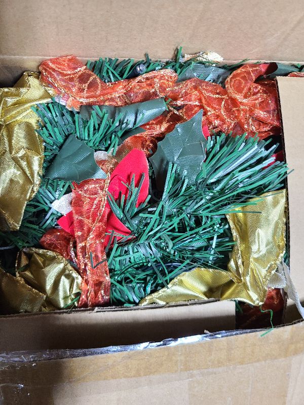 Photo 1 of 6ft Pop Up Prelit Christmas Tree with Remote, Collapsible pre lit Artificial Christmas Tree with Already Decorated Pull Up 100 White Lights Red&Gold Ribbon, Bows for Christmas Holiday Party Decor