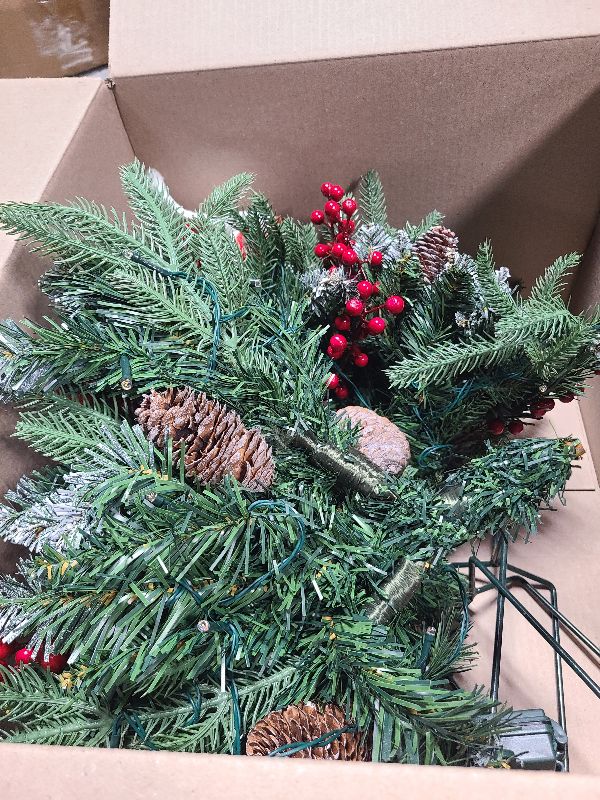 Photo 1 of 2 Pack Artificial Christmas Urn Filler,20" MUL-ti Color 50 LED Outdoor/Indoor Trees with 8 Modes & Auto Timer,Waterproof Battery Box & Stakes,Includes Pine Cones & Red Berries for Holiday Decor