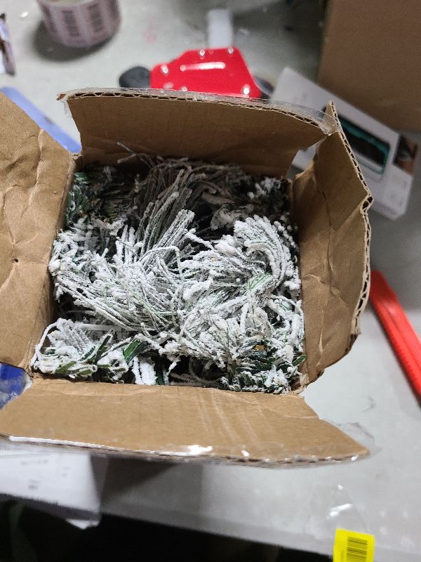 Photo 1 of 1FT Unlit Snow Flocked Artificial Holiday Christmas Tree No Lights, Full Hinged Spruce Branch Tips for Home, Office, Party Decoration No Prelit Foldable Base