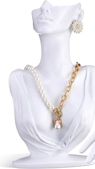 Photo 1 of **MSRP 17.99**Yalikop 1 Pcs Jewelry Mannequin Display Set Necklace Bust Mannequin Earring Stand Hand Bracelet Ring Stand for Selling Show(White)