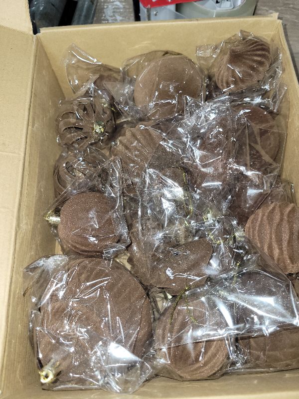 Photo 1 of 18Pcs Velvet Christmas Tree Ornaments Set, Brown Flocked Hanging Christmas Balls Ornaments, Shatterproof Decorative Hanging Balls Vintage Decorations Assortment for Xmas Tree Holiday Home Party Decor